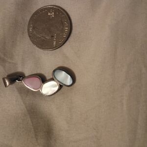 Vintage Sterling Silver And Mother Of Pearl Blue Pink And White Pendant 925